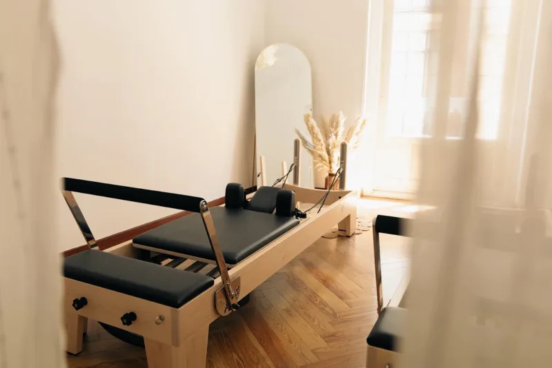 A Reformer in the boutique studio at Temple Pilates near Gran Vía, Madrid